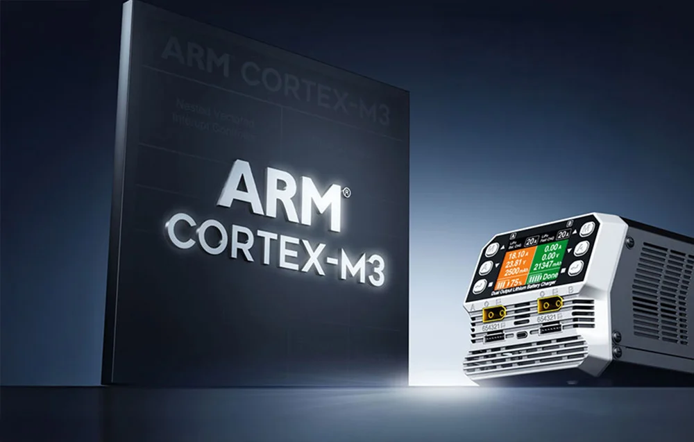 Dwukanałowa ładowarka akumulatorów litowych, obok ARM Cortex-M3