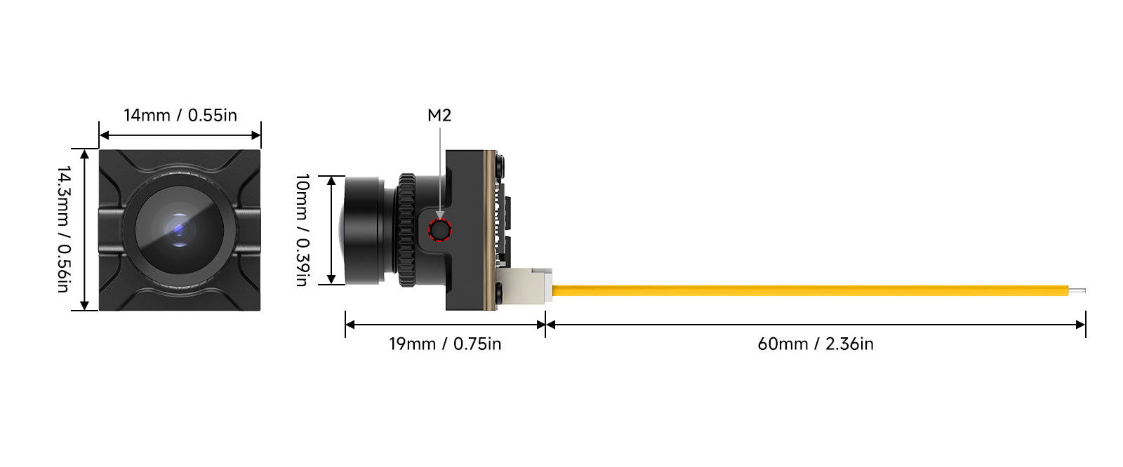Rysunek techniczny kamery FPV C04